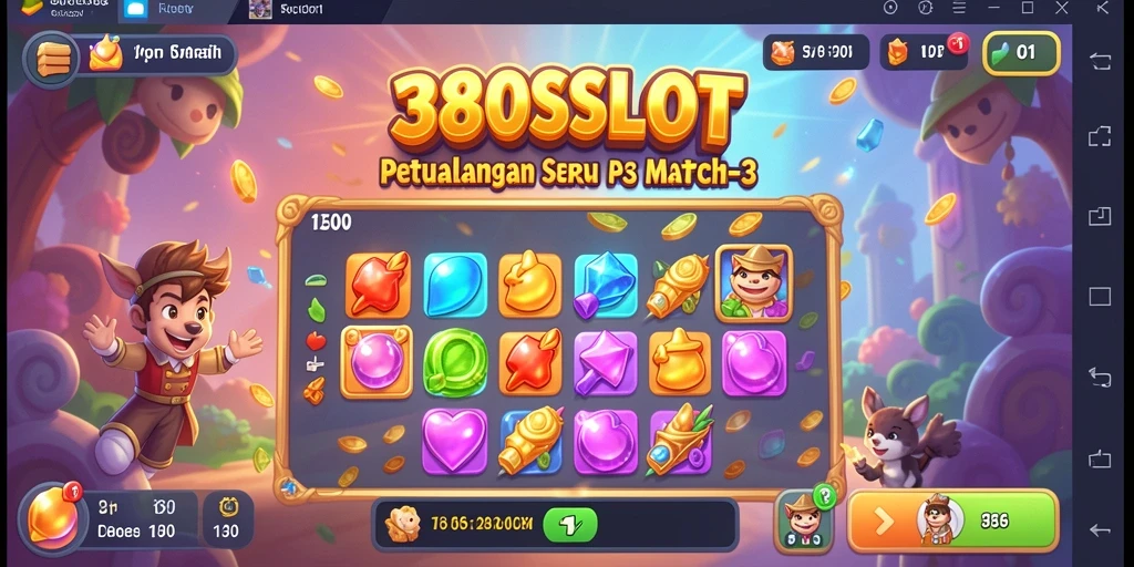 Tampilan gameplay 380SLOT yang penuh warna dalam pertandingan Match-3.