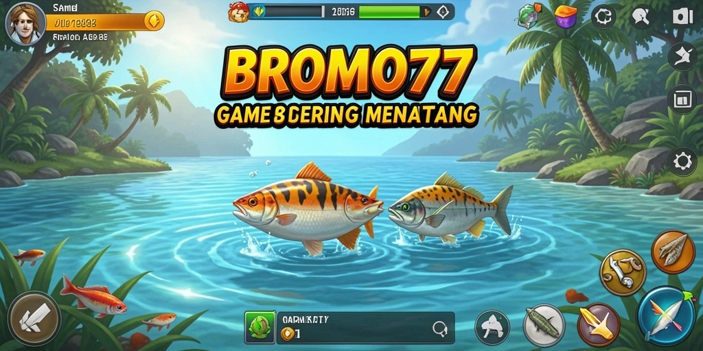 Screenshot gameplay BROMO77 menampilkan aksi memancing yang mendebarkan.