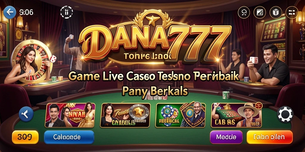 Screenshot gameplay DANA777 yang menunjukkan dealer profesional dan permainan kasino langsung.