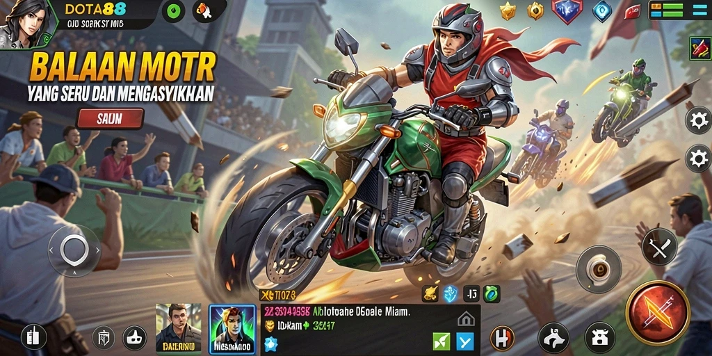 Tampilan gameplay <strong>DOTA88</strong> yang mendebarkan saat balapan motor.