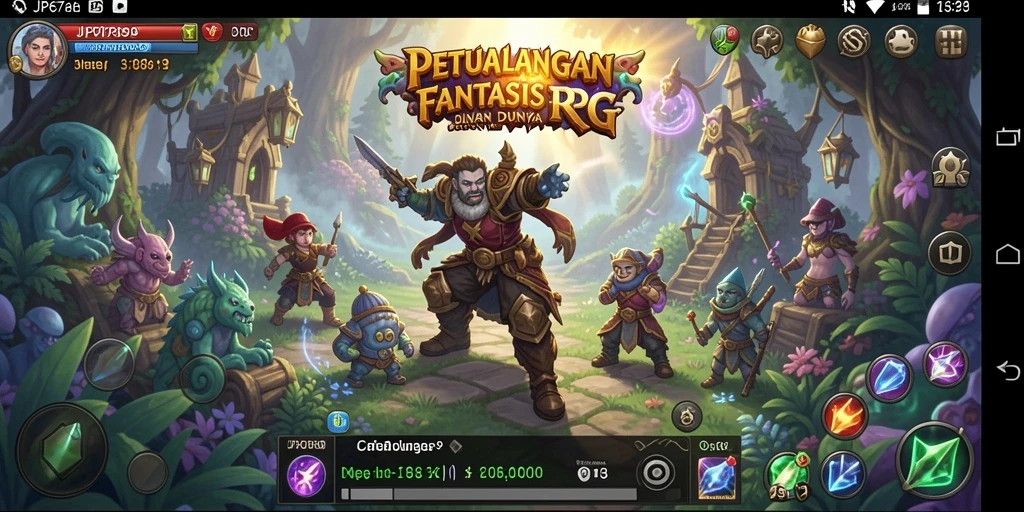 Screenshot gameplay menampilkan pertempuran seru dalam petualangan RPG.