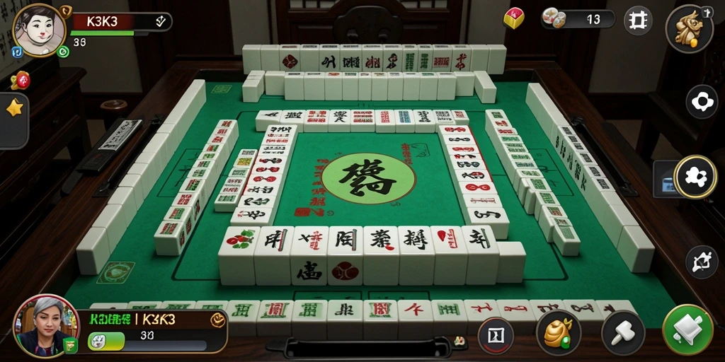 Tampilan gameplay menarik dari K3K3 dengan grafik Mahjong yang indah.