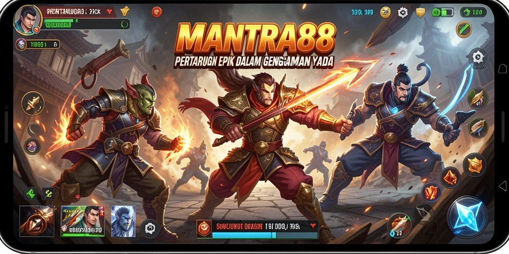 Screenshot utama MANTRA88 menampilkan aksi pertarungan yang intens.