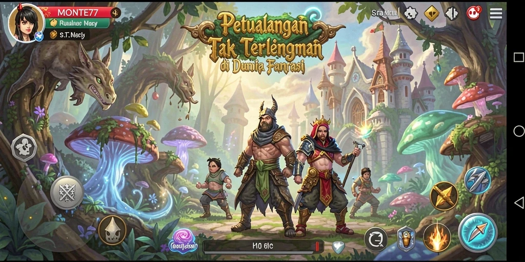 Tampilan gameplay seru dari MONTE77 di dunia petualangan.