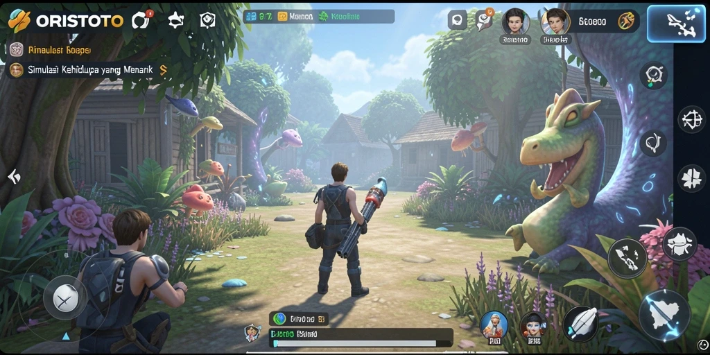Tampilan gameplay ORISTOTO dengan kehidupan yang realistis dan interaksi sosial.