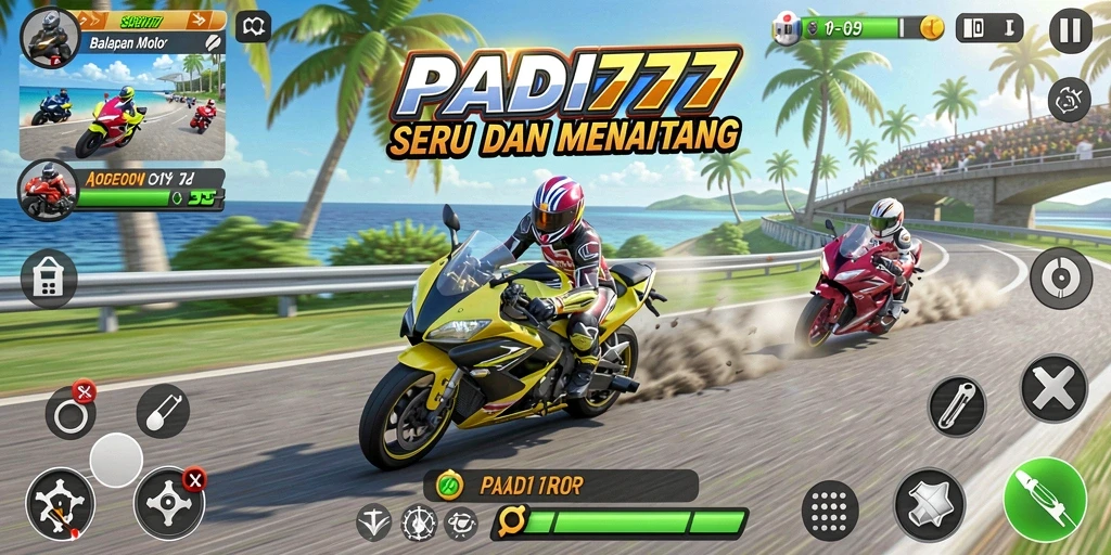Gameplay PADI777 yang seru menampilkan balapan motor yang mendebarkan.