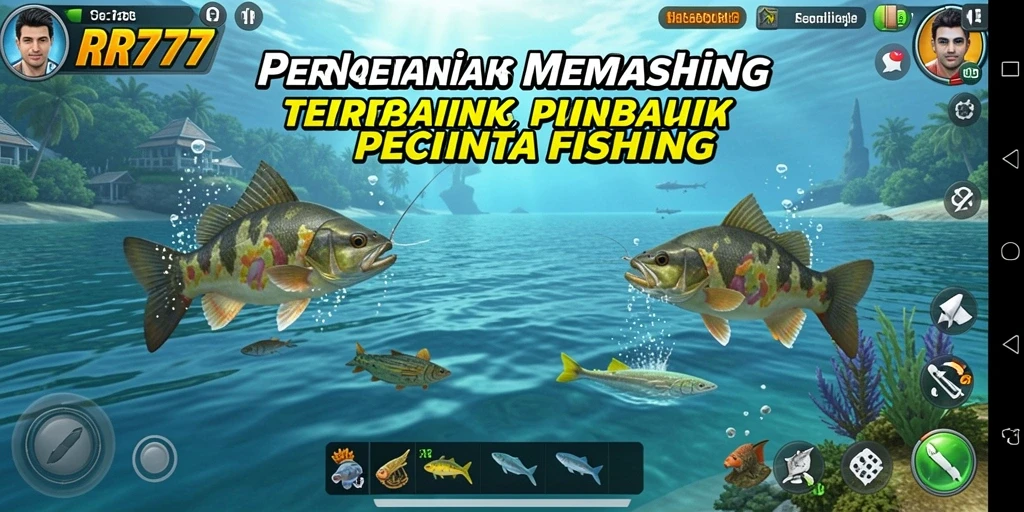 Screenshot gameplay utama RR777 yang menampilkan suasana memancing yang mendebarkan.