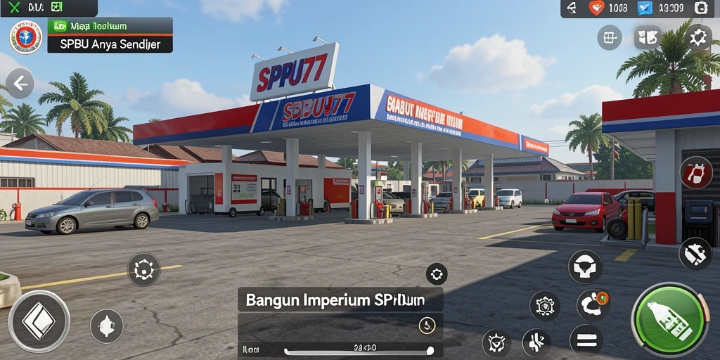 Tampilan gameplay menarik SPBU77 yang penuh strategi dan manajemen.