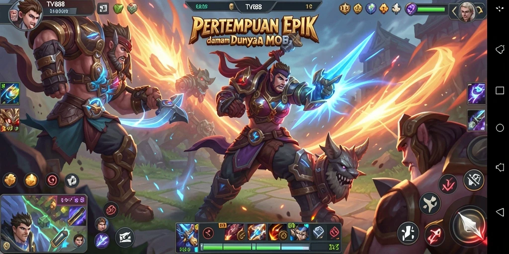 Tangkapan layar menampilkan pertarungan seru dalam game MOBA TV888.