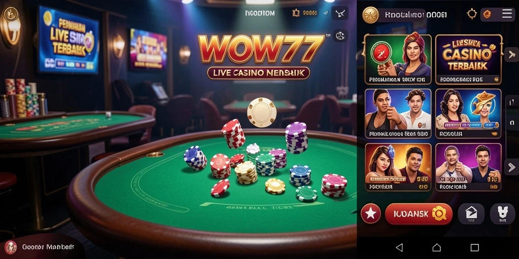 Screenshot menunjukkan dealer langsung yang sedang bermain di WOW77.